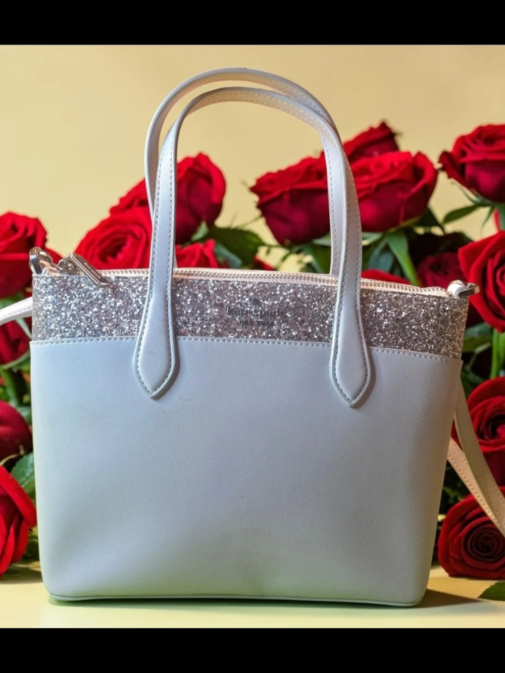 Kate Spade Flash Glitter Mixed Saffiano Satchel With Crossbody Strap Like New